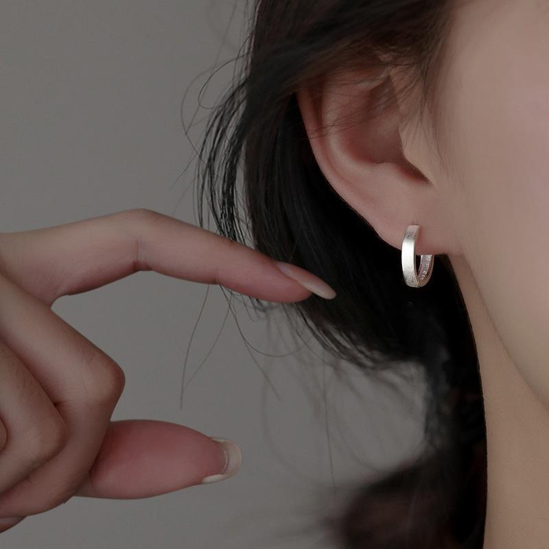 Plain Ring Ear Buckle Brushed Round Earrings Geometric Ins Wind Ears Captive Ear Pierced Ear Jewelry