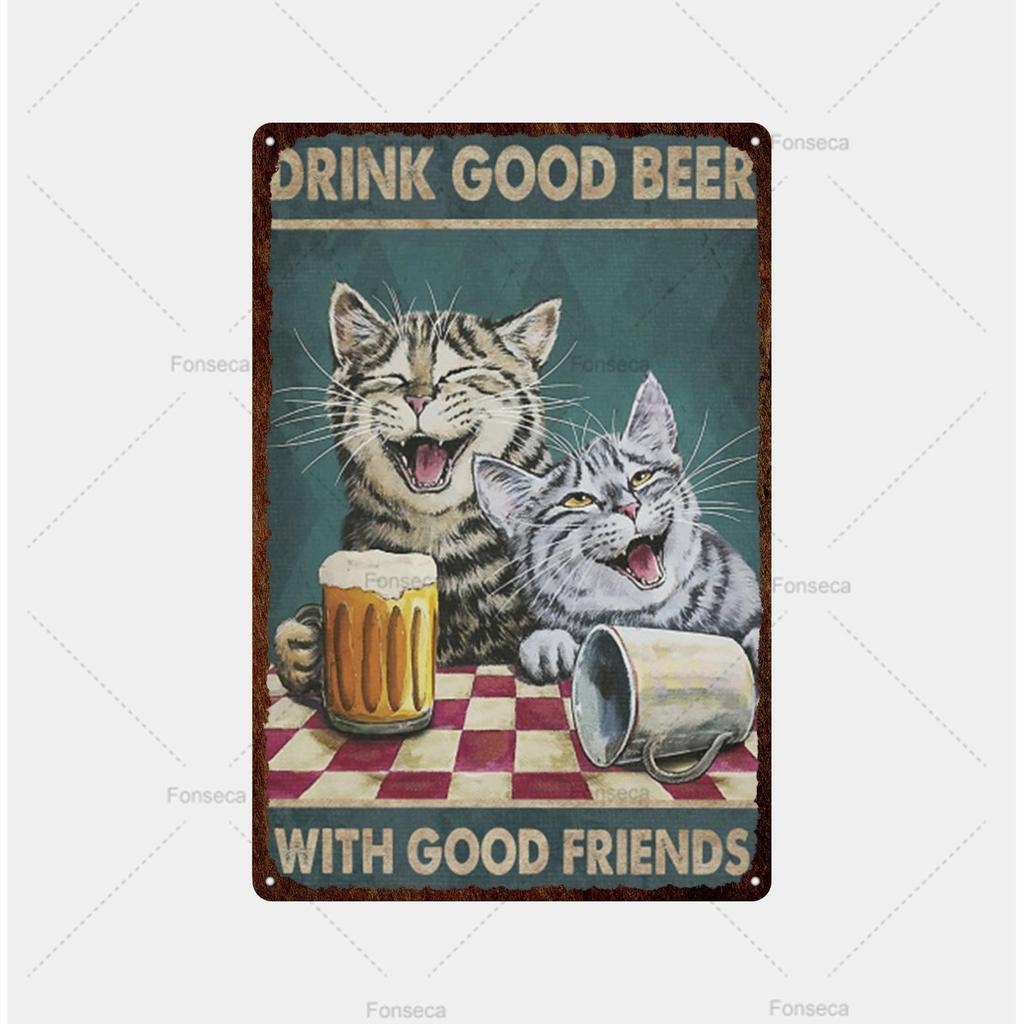 Вывеска с изображением кошек, расписная металлическая вывеска для комнаты, декорированный бар, настенный постер, жестяная банка, винтажное ощущение ржавчины, напиток, железная тарелка, украшение для отеля с пивом
