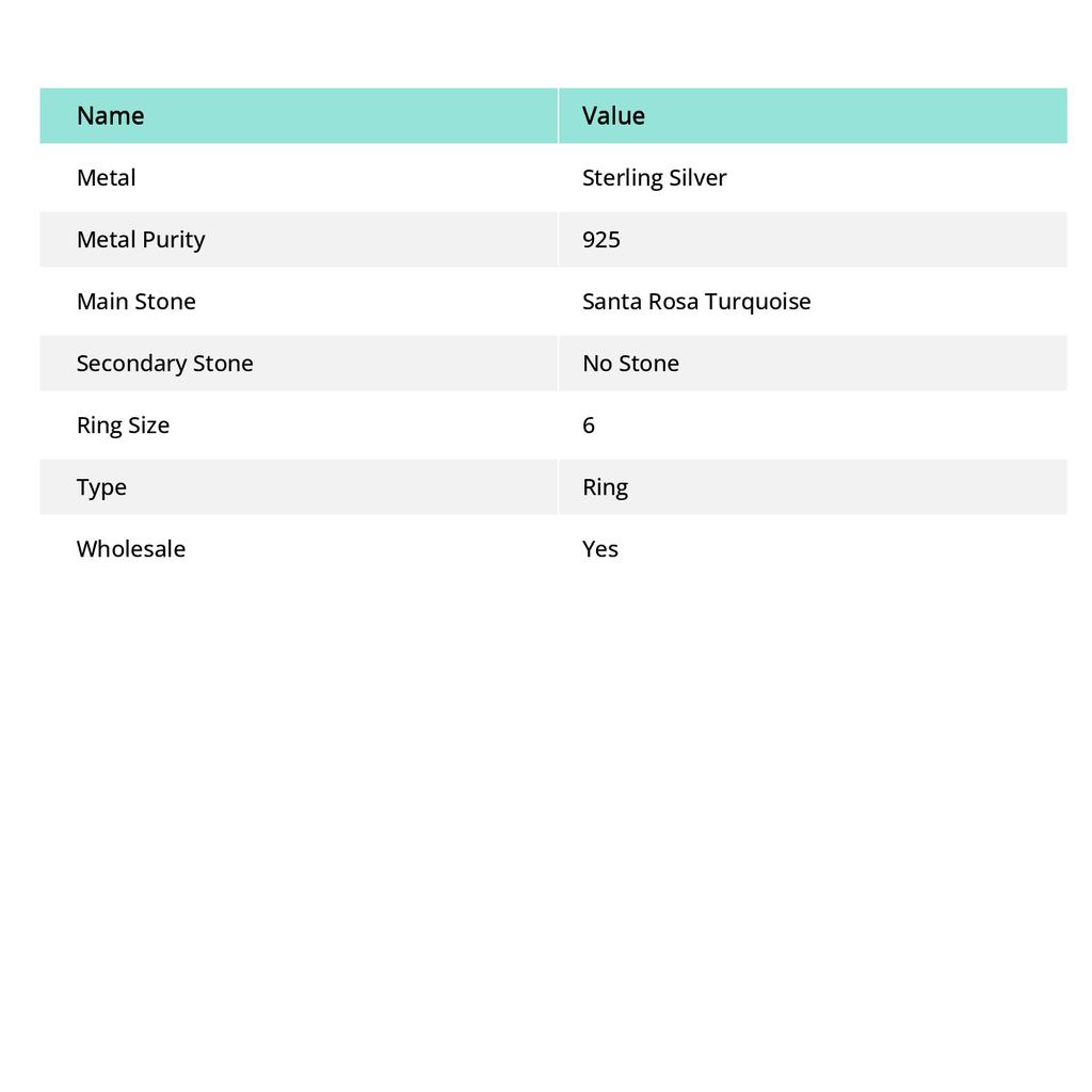 Кольцо из натурального серебра 925 пробы с бирюзой Санта-Роза, размер 6 B0Z72