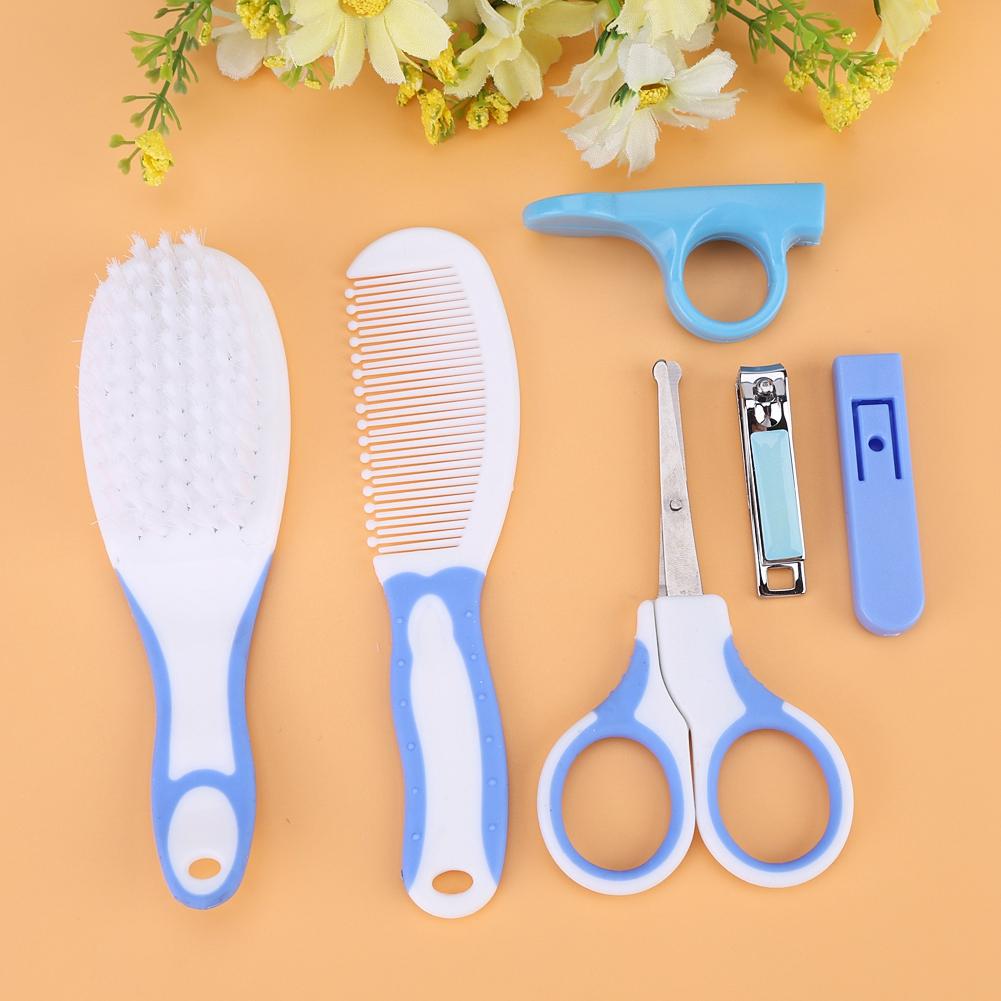 6pcs Convenient Daily Baby Nail Clipper Scissors Hair Brush Comb Manicure Care Kit Blue