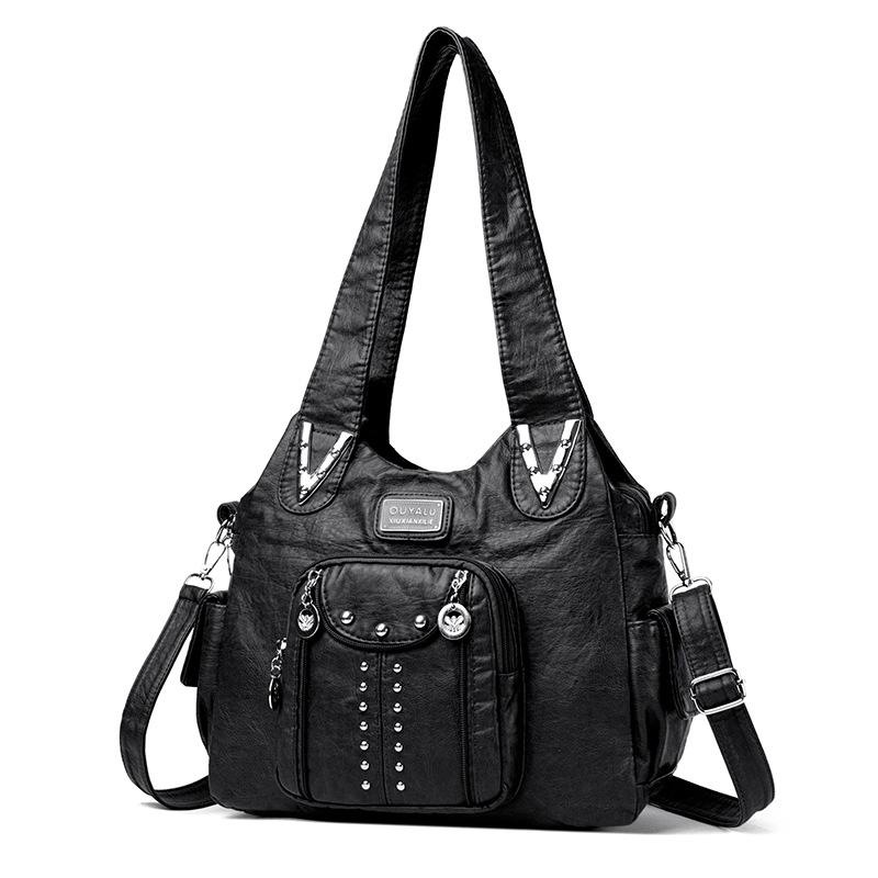 Мягкая кожаная сумка женская 2024 новая модная универсальная сумка через плечо из потертой кожи для женщин среднего возраста повседневная сумка для мам