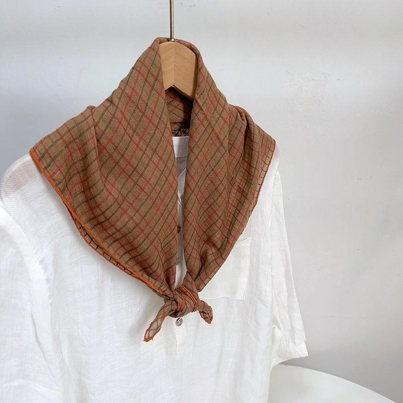 Clearance Welfare Retro Linen Square Scarf Literary And Versatile Women'S Summer Neck Protection Cotton And Linen Small Silk Scarf Scarf Printed Model