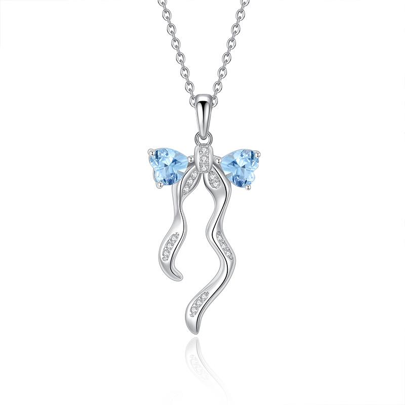 925 Sterling Silver Butterfly Pendant Necklace for Women, Natural Amethyst/Topaz Crystal Necklace, INS Style Dainty Jewelry Gift