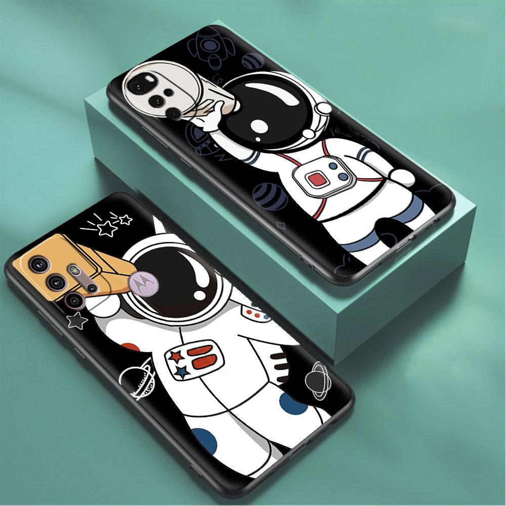 Милый чехол с астронавтом для Motorola G30 G60 G9 Play ONE Fusion G8 G50 E6s G82 Edge 20 Pro G Stylus 2021, черные мягкие чехлы для телефона