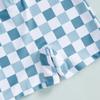 Boys Girls Short Sleeve Swimwear Casual Plaid Print Zipper Rash Guard Swimsuit and Hat Beachwear Bathing Suit