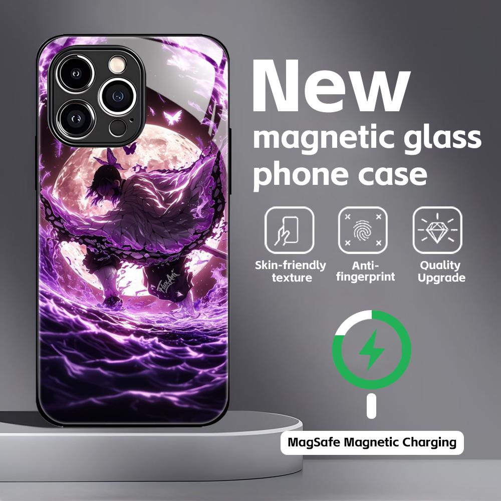 Anime Demon Slayer cool Phone Case For iPhone 16 15 14 13 12 11 X XR XS 8 Plus Mini Pro Max Glass Magnetic Case