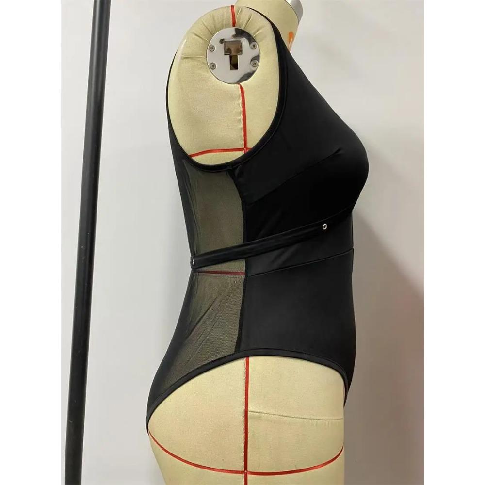 Сексуальное нижнее белье большого размера Женский сетчатый комбинезон Облегающий Черный С вырезами Эротическая перспектива Сдержанное нижнее белье