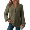 Women's Casual Fashion Long Sleeve Shirt Oversized V-Neck Solid Color Tops