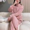 Zipper Home Clothing Set New Winter Warm, Simple, Thick, Can Be Wearing Externally Long Sleeve Long Pants Two Piece Set for Women