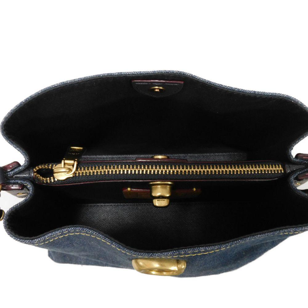 Used 9726 Willow Bucket Bag CA837 7921 C Mark Denim Pebble Calfskin 2-Way Crossbody Bag with C Logo Turn Lock, Blue,