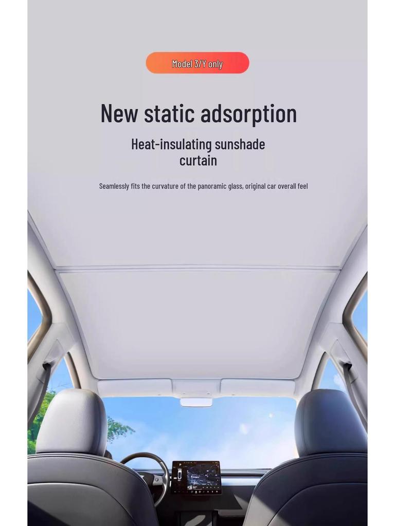 Tesla Model 3/Y Sunroof Sunshade: Heat-Blocking Static Screen for Sun Protection