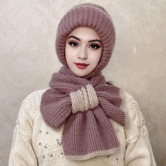 Зимняя вязаная шапка-шарф, теплая ветрозащитная защита ушей, для холодной погоды, для велоспорта, женская вязаная шапка-бини, утеплитель для шеи, шарф