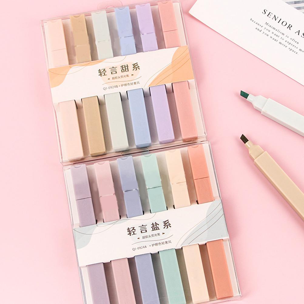 6 Color Highlighter Set Soft Highlighter Marker Pens Aesthetic Pastel Colours Diary Planner Notes Office School Supplies