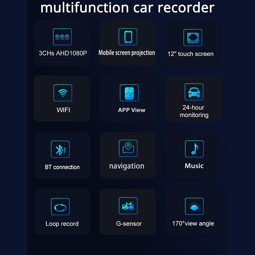 icreative 11,26-дюймовый автомобильный видеорегистратор 1080P, беспроводной Carplay, Android, авто, двойной объектив, Wi-Fi, видеорегистратор, Wi-Fi, GPS, FM, Bluetooth, циклическая запись, видеорегистратор
