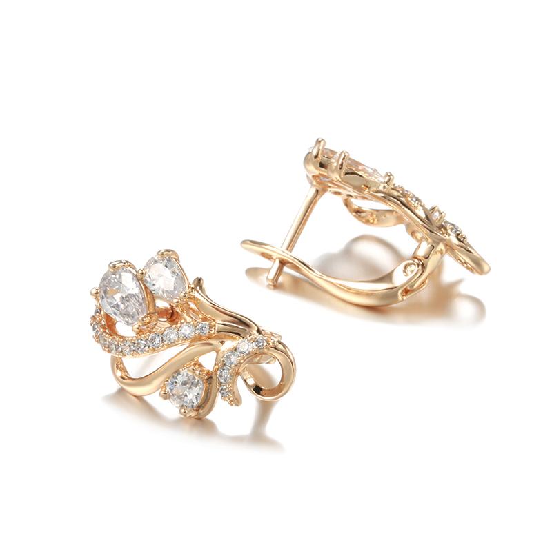 Kinel Блестящие серьги-подвески в виде цветка из натурального циркона, ювелирные изделия из розового золота