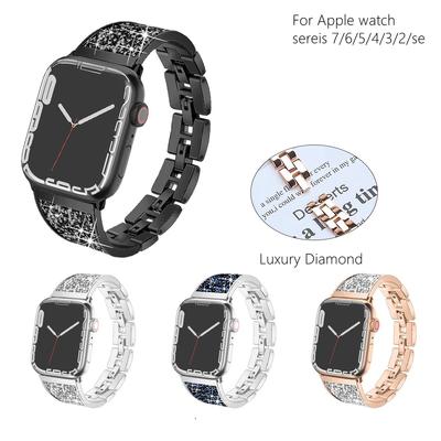 Роскошный браслет с бриллиантами для Apple Watch Series Ultra9/8/7/6/5/4/3/2/se ремешок для часов из нержавеющей стали для Iwatch 41 мм 45 мм 38 42 мм ремешок