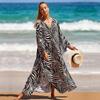 EDOLYNSA  Sexy  Striped Bikini Cover-ups Casual V-neck Side Split Summer Beach Dress Women Beach Wear Swim Suit Cover Up Q1297