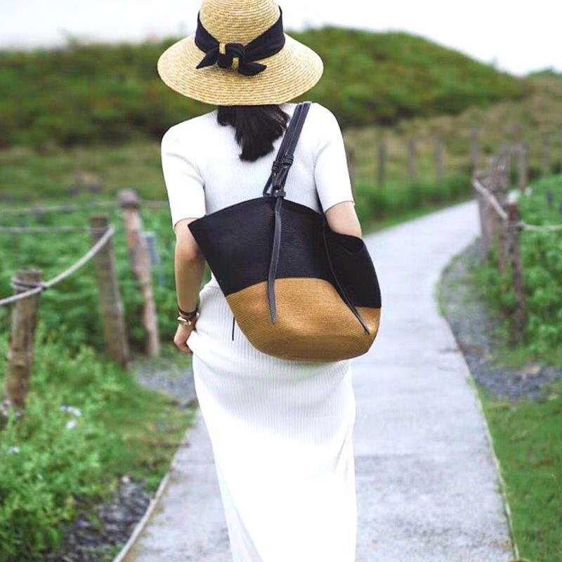 Летняя соломенная сумка-тоут женская большая вместительная сумка с ручкой из ротанга цветная пляжная сумка