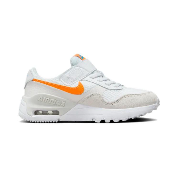 Nike Air Max SYSTM BP Амортизация, Износостойкие Низкие Детские Повседневные Кроссовки Бело-Оранжевые Дети Возрастом 3-7 Лет DQ0285-114