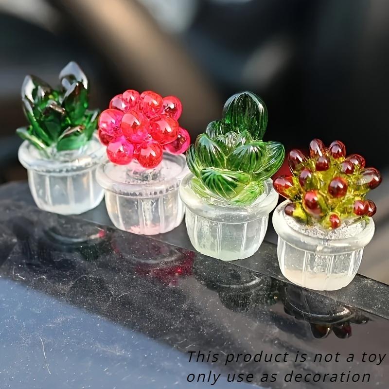 4pcs Miniature Cactus Set - Adorable Resin with Transparent Pots - Perfect Car Dashboard, Home & Office Desk Decorations for Adding Greenery Touch