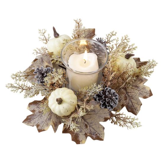 Искусственный венок на День благодарения, свечное кольцо, кленовый лист, тыква, шишка, подсвечник, гирлянда, украшение для стола на праздник урожая