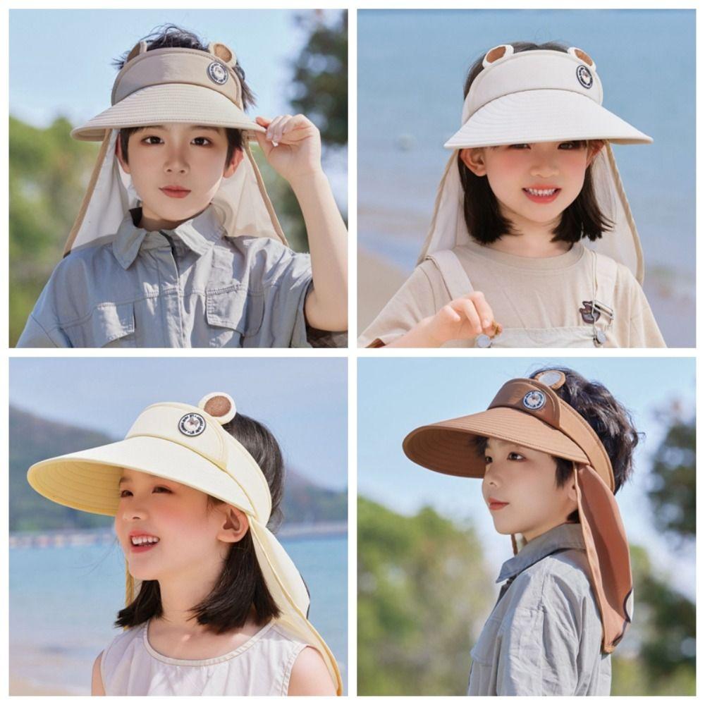 Quick Dry Kids Shawl Sun Hat Removable Baby Sun Protection Hat Fashion Cartoon Empty Top Hat Girls