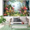 1 charming fairytale garden background cloth, polyester banner with colorful mushroom house, butterflies and wildflowers