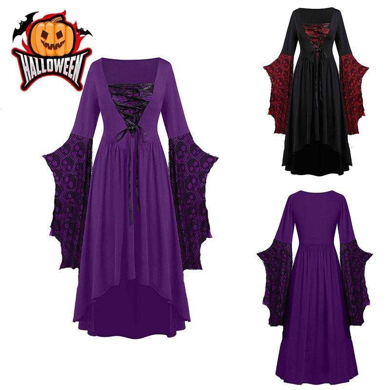 Ladies Gothic Cosplay Dress Polyester Fabric With Skull Pattern And Large Swing Skirt