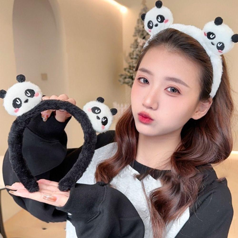 Пушистая плюшевая повязка на голову Каваий макияж Головной убор Изысканный обруч для волос с пандой Умывание