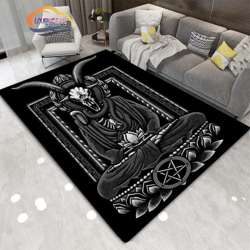 Demon Goat Baphomet carpet-Satanic Skull Inverted Pentagram Area Rug-Gothic Satanic Rug-Living Room Bedroom Decorative Floor Mat
