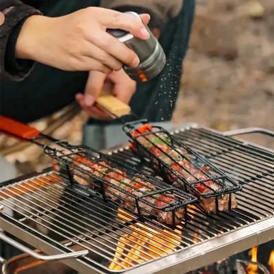 Клетка для барбекю, сетка для барбекю для кемпинга на открытом воздухе, квадратная корзина для шашлыков, деревянная ручка, труба для барбекю мяса и овощей, инструменты для барбекю