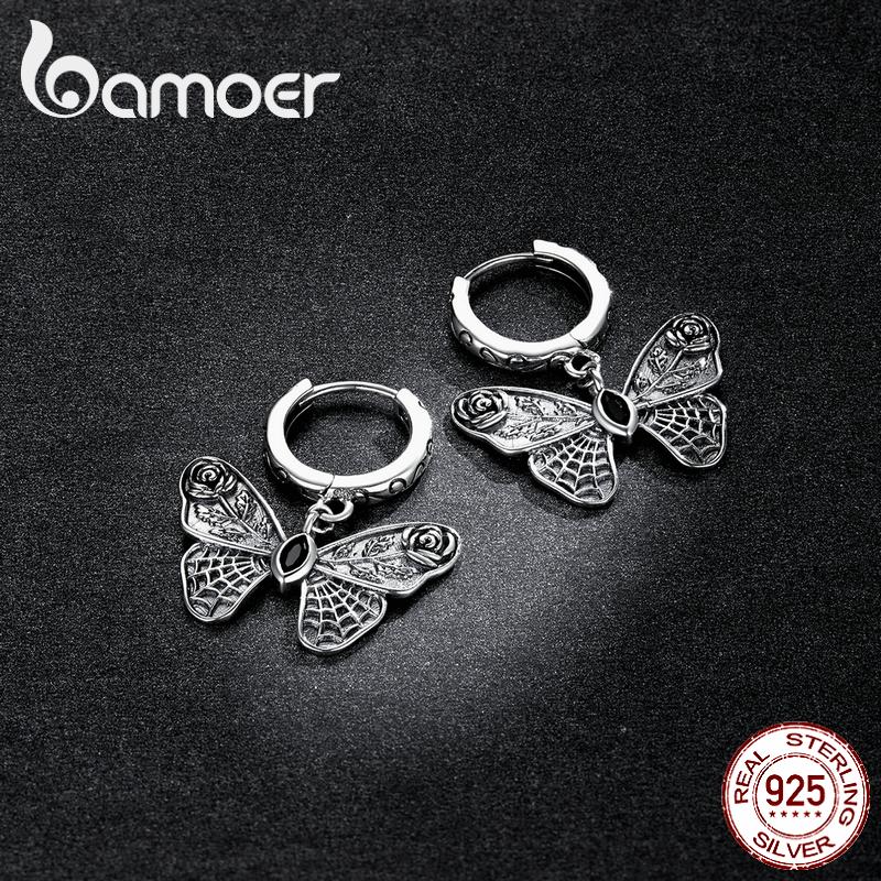 Женские серьги-капли BAMOER из стерлингового серебра 925 пробы с изысканным узором и бабочкой, изящные ювелирные изделия