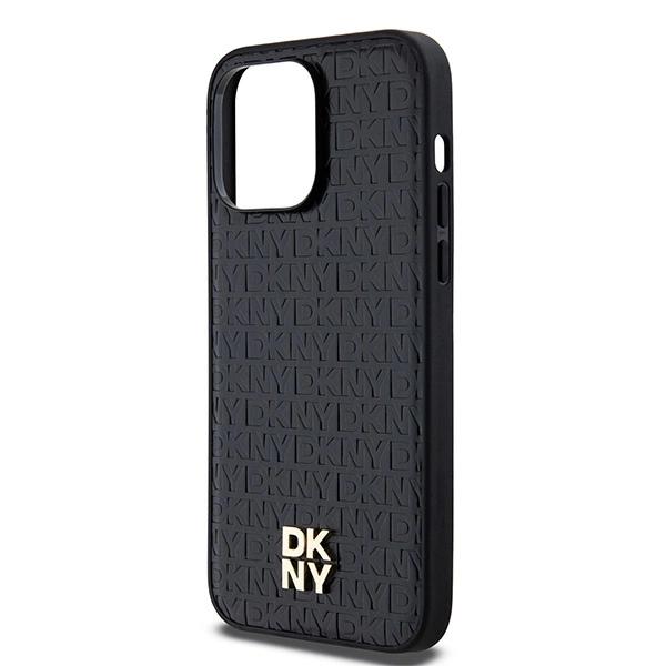 Dkny Leather Monogram Pattern Metal Logo Magsafe Case For Iphone 14 Pro Max - Black