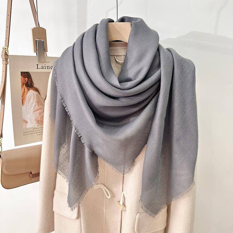 Simple Literary and Artistic Yarn with Sunscreen, Elegant Shawl, Women's Solid Color Square Short Fringed Temperament Scarf