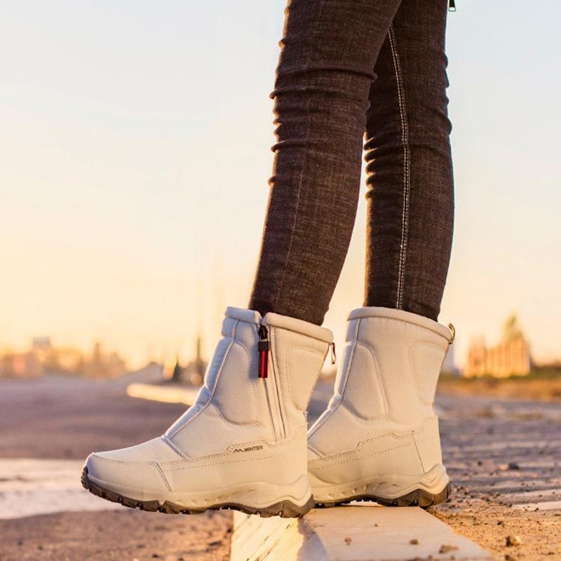 Зимние утепленные зимние сапоги, плюшевые теплые нескользящие и водонепроницаемые мужские и женские короткие хлопковые туфли на трубке