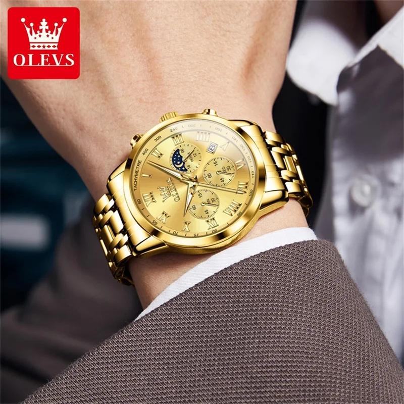 Multifunctional Men's Watches Chronograph Quartz Watch Moon Phase Calendar Luminous Waterproof Watch for Men