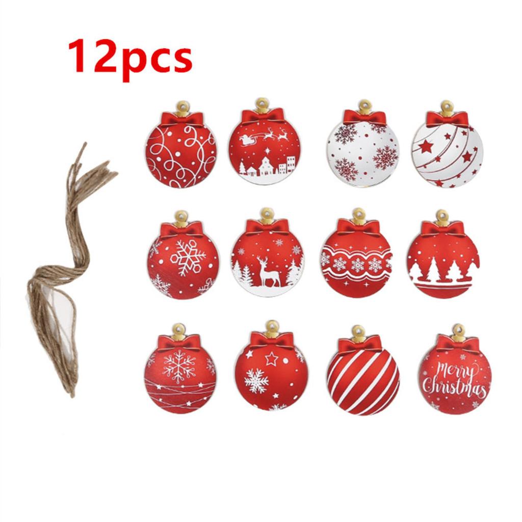 12pcs Wooden Christmas Ball Pendant Christmas Gift Decoration Christmas Tree Hanging Home Room Decor Outdoor Accessories for Holiday Decorating Use