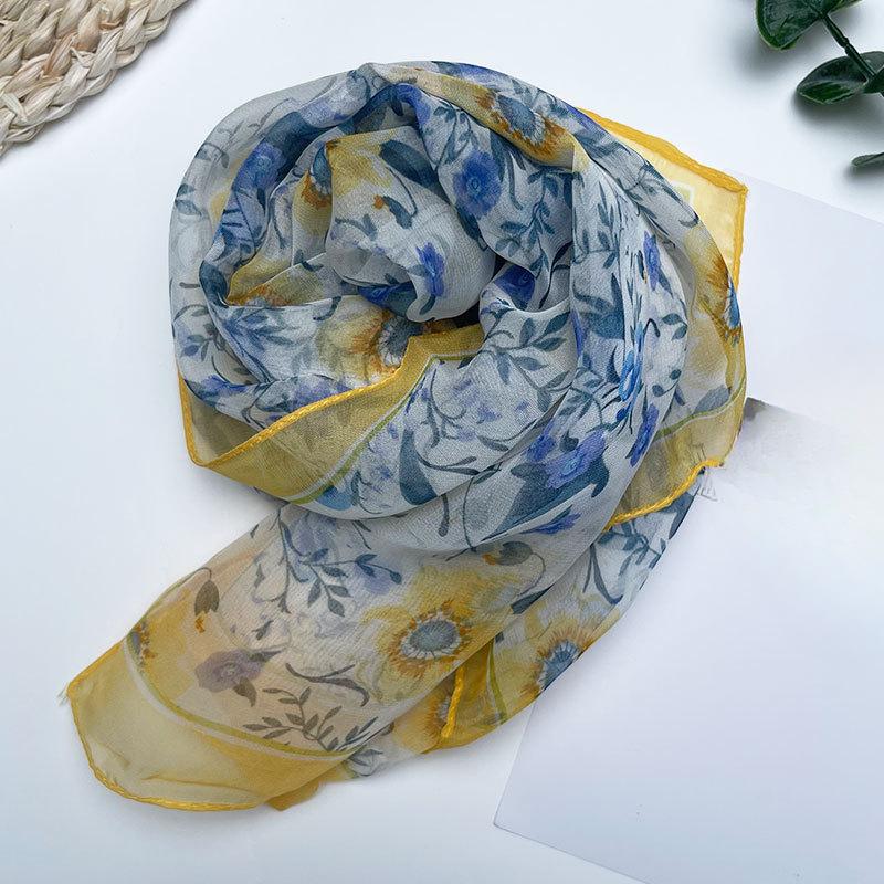 Four Season Thin Silk Scarf for Women High-end Mulberry Silk Scarf Long Versatile Fashion Shawl Scarf Beach Scarf