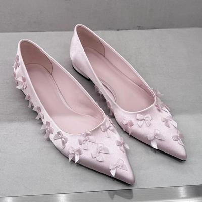 В наличии: Осенние балетки из розового атласа с острым носком (Стиль K-7020173)