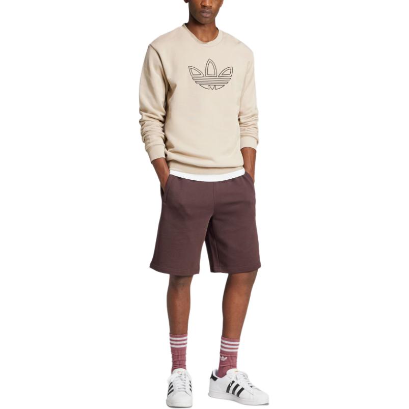 adidas Оригинальная серия Trefoil Crew Outline, модная, удобная, универсальная, с круглым вырезом, мужская толстовка, бежевая JJ1512