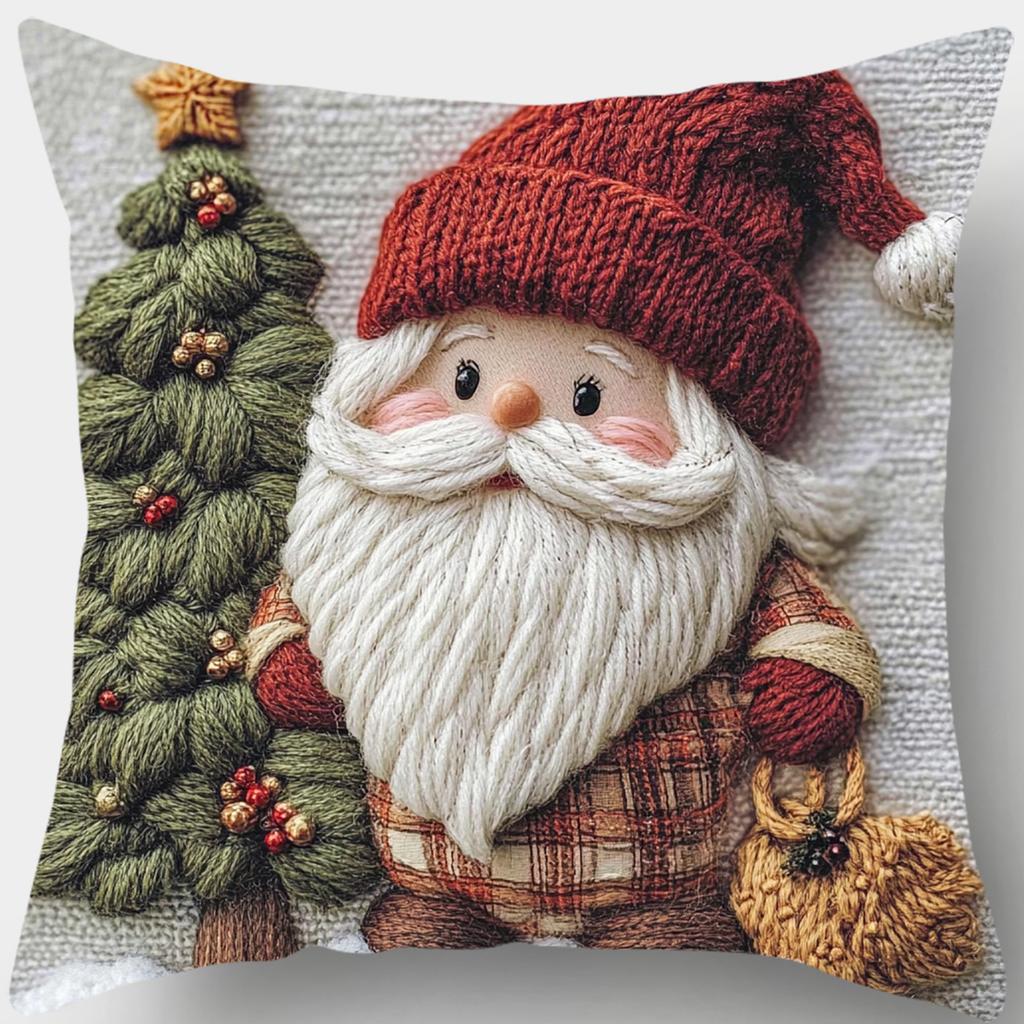 Рождественская наволочка, Милая мультяшная имитация вышивки, Льняная наволочка с принтом для диванной подушки, Праздничное украшение, Праздничный подарок (Вставка для подушки не входит в комплект)