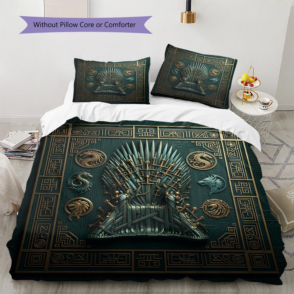 Sword Throne Pattern Bedding Quilt Set Home Decoration Gift (1 * duvet cover + 2 * pillowcase without core)