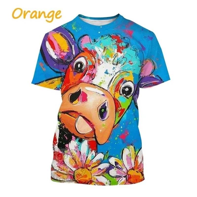 Fashion 3D T-shirt Personality Oil Painting Cow Face Graphic T Shirts Short-sleeved Animal Printing Tees Tops Casual Oversized Mens Tshirt