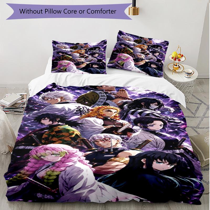 3pcs Duvet Cover Set (1*Duvet Cover + 2*Pillowcase, Without Core), Demon Slayer Print Soft All‑Season Bedding Set, Home Bedroom Decor Gift