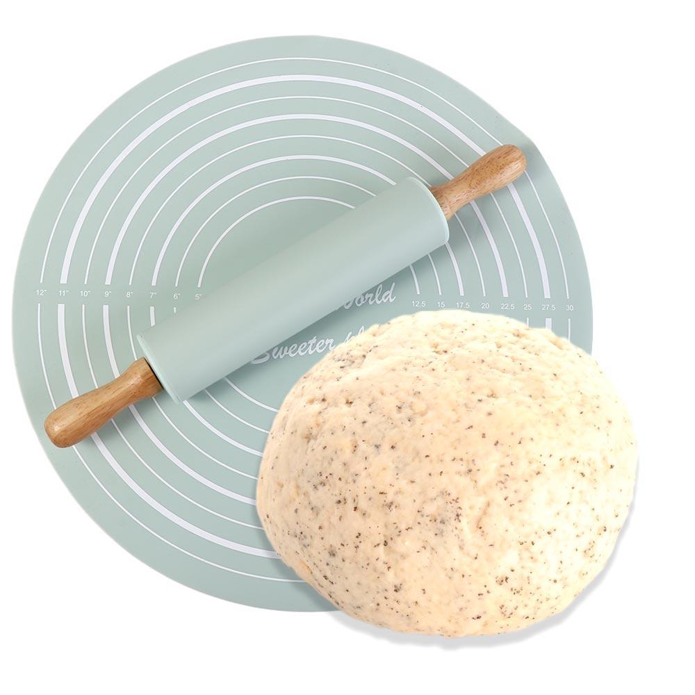 2 Pcs/set Round Rolling Pin Kit with Scale Kneading Pad Rolling Pin Pastry Mat Set  Flour