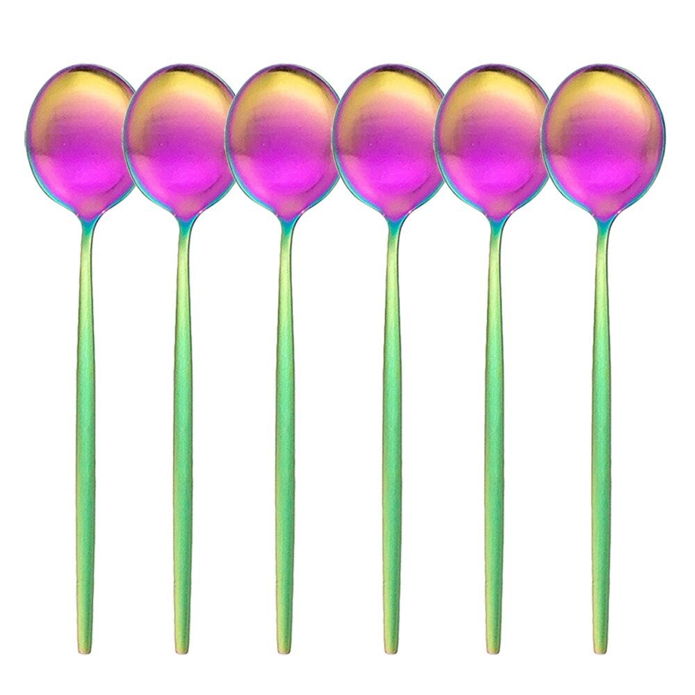 6Pcs/Set Black Cutlery Set Stainless Steel Dinnerware Spoons Set Coffee Dessert Spoon Dinner Tableware Set Kitchen Silverware Set