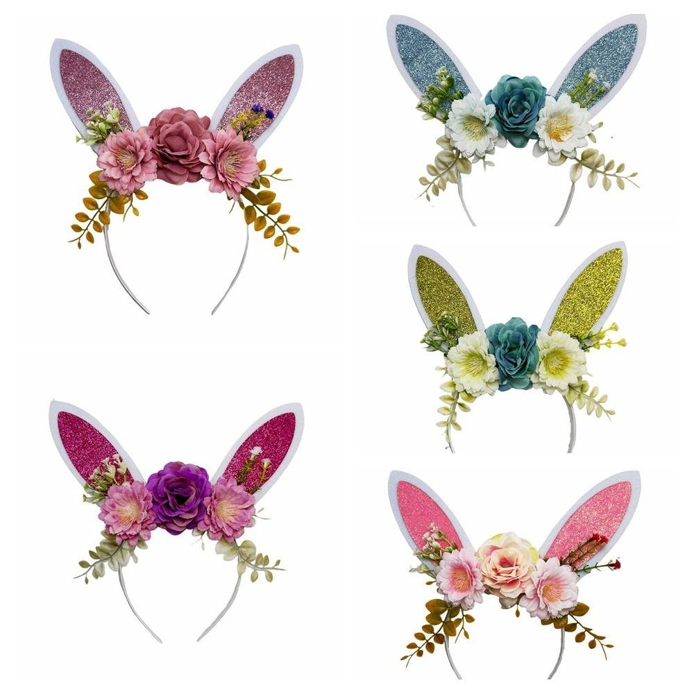 Colorful Bunny Ears Hair Hoop Floral Cosplay Headbands Funny Happy Easter Headdress  Holiday Decor