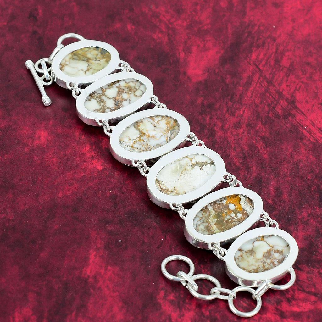 Ювелирные изделия из браслета из магнезита/дикой лошади, уникальный драгоценный камень, ювелирные изделия из стерлингового серебра 925 пробы, браслет ручной работы из магнезита/дикой лошади, регулируемые ювелирные изделия