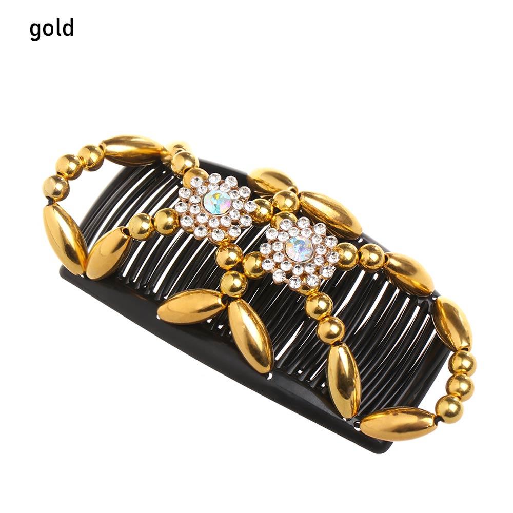 Bun Maker Flower Crystal Stretch Double Comb Magic Hair Comb Elastic Hairpin Beaded Hair Clip