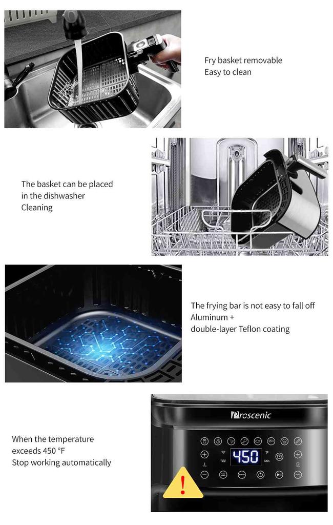 Восстановленная умная аэрофритюрница Proscenic T21, управление через приложение и Alexa, XL 5. 8QT, электрическая аэрофритюрница, духовка и безмасляная плита, 1700 Вт, 8 Co